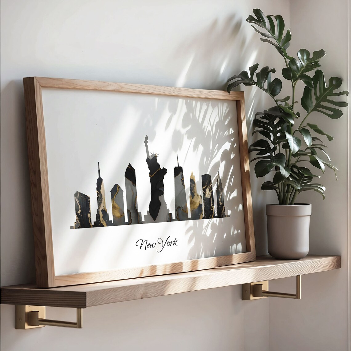 New York City Statue of Liberty Marble Skyline Silhouette Poster - Image 3