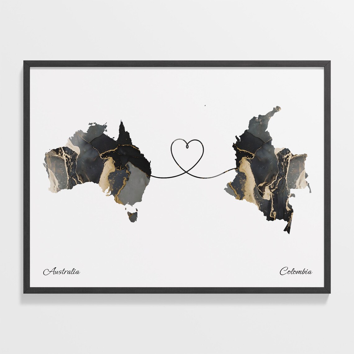 Australia To Colombia Map Travel Poster Art Print