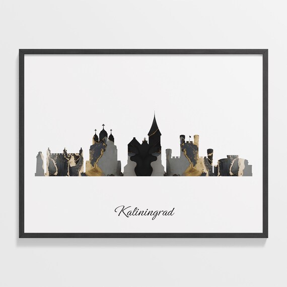 Kaliningrad Skyline Black and Gold Marble Cityscape Art Poster