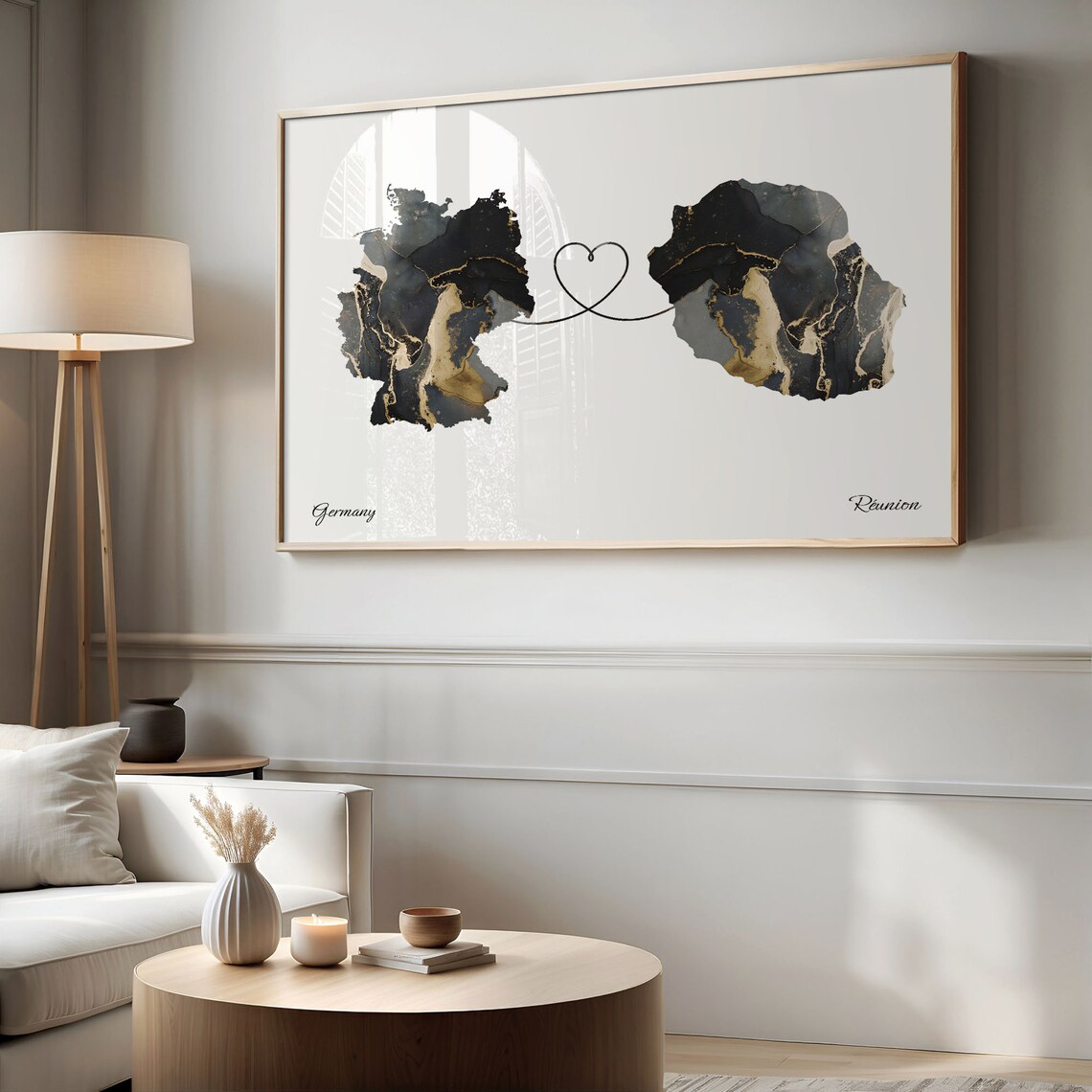 Germany and Réunion Marble Heart Map Long Distance Love Poster - Image 2