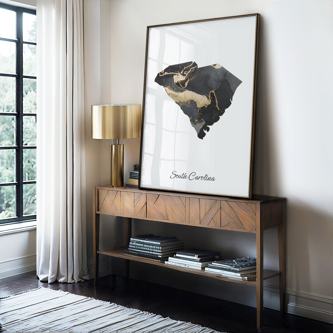 South Carolina Black And Gold Marble Map Minimalist Art Poster - Image 4