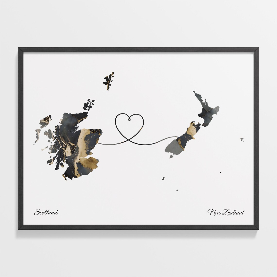 Scotland To New Zealand Map Travel Poster, Two Countries