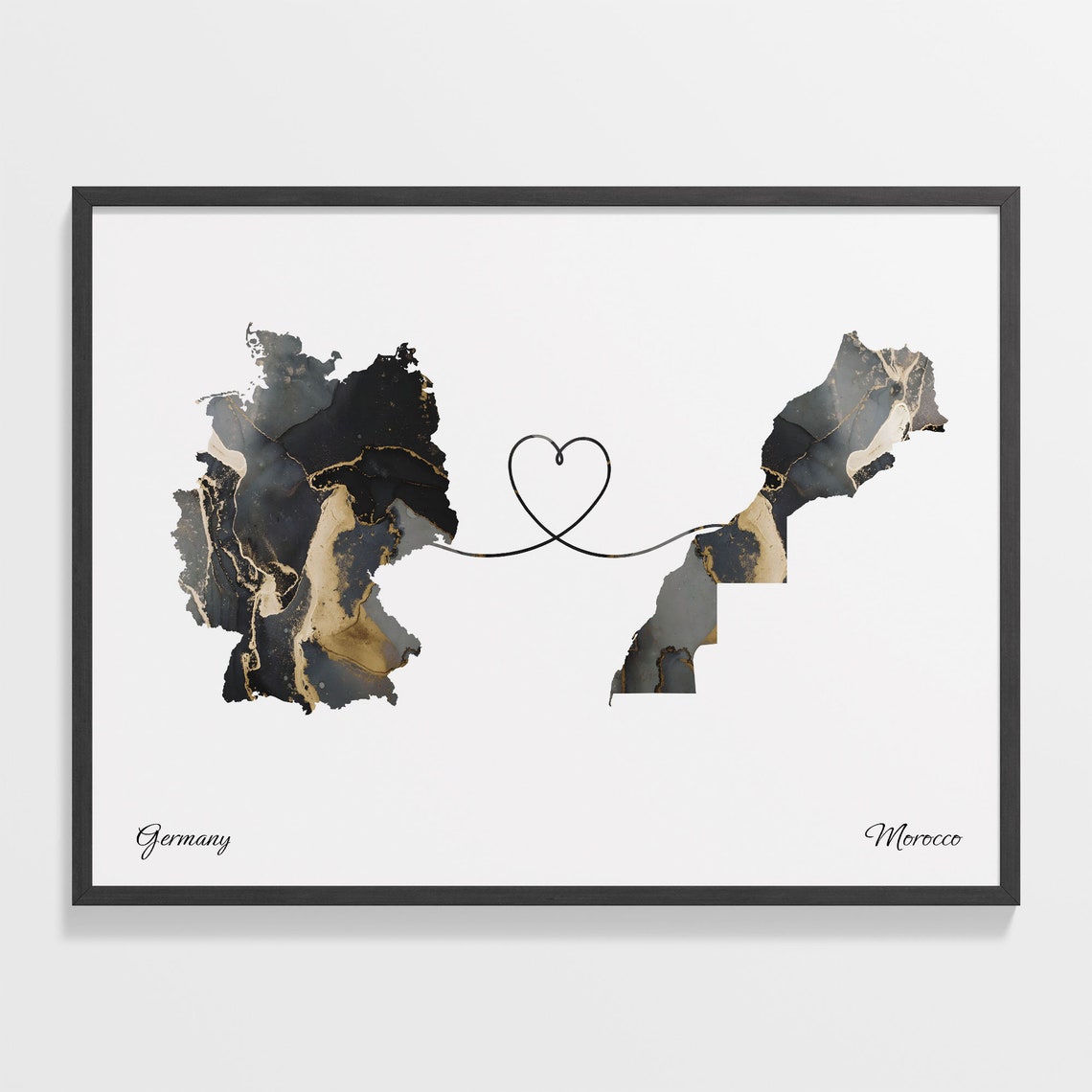 Germany and Morocco Marble Heart Map Long Distance Love Poster