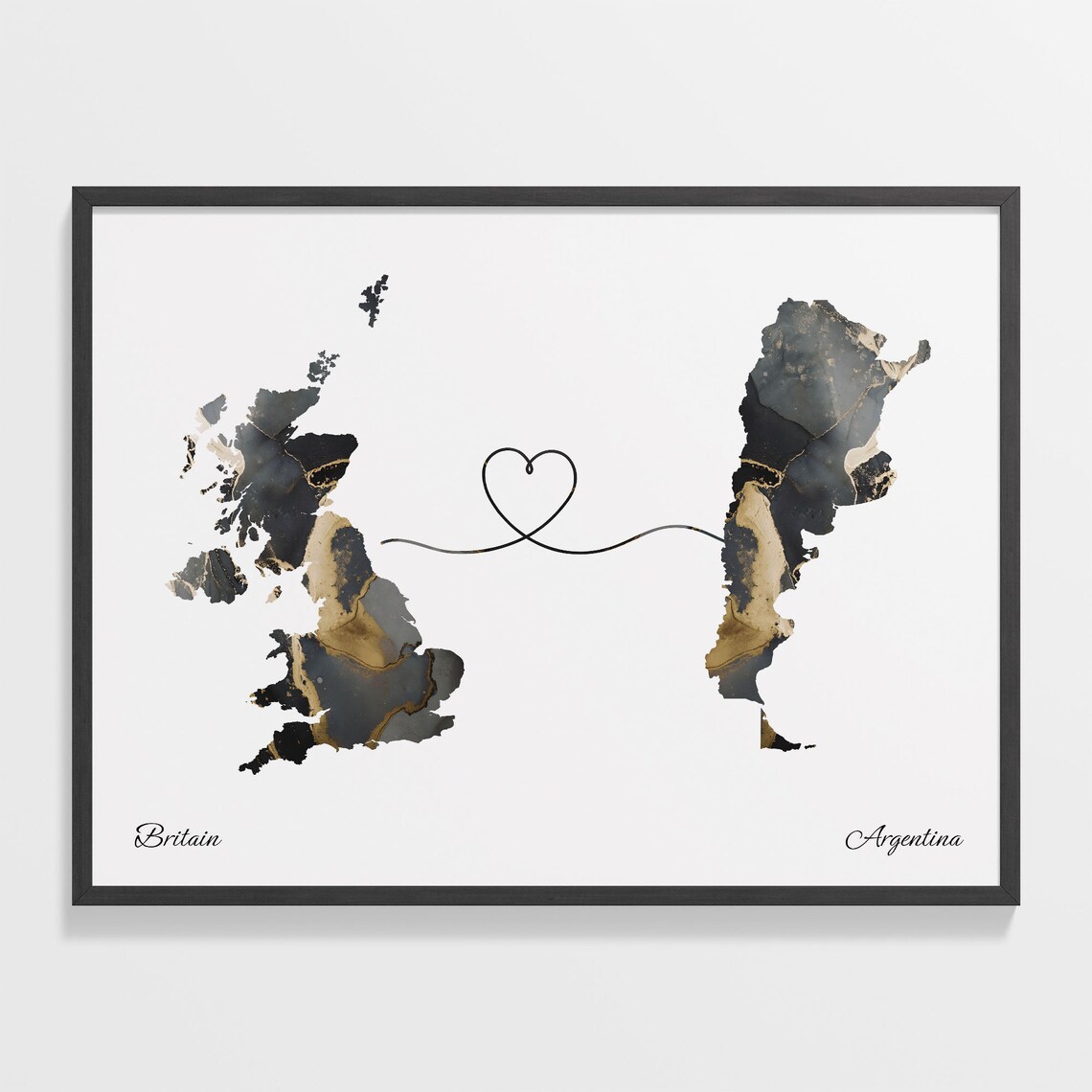 Britain to Argentina Map Poster, Travel Wall Art