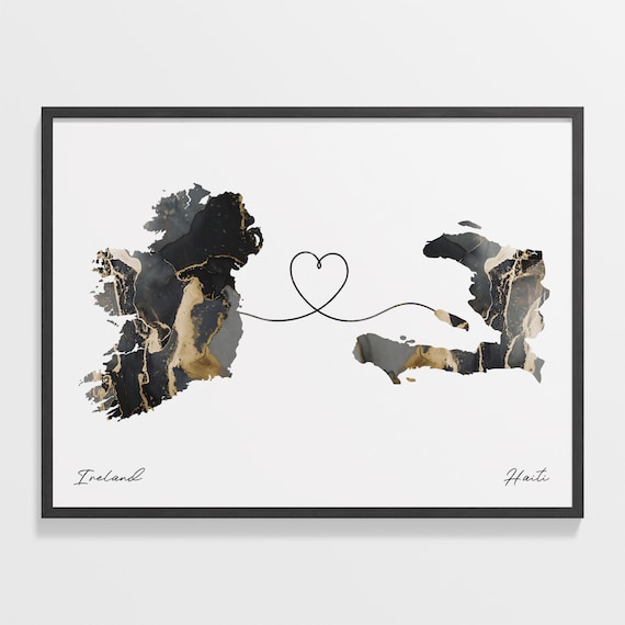 Ireland Haiti Marble Two Countries Heart Connection Art Poster