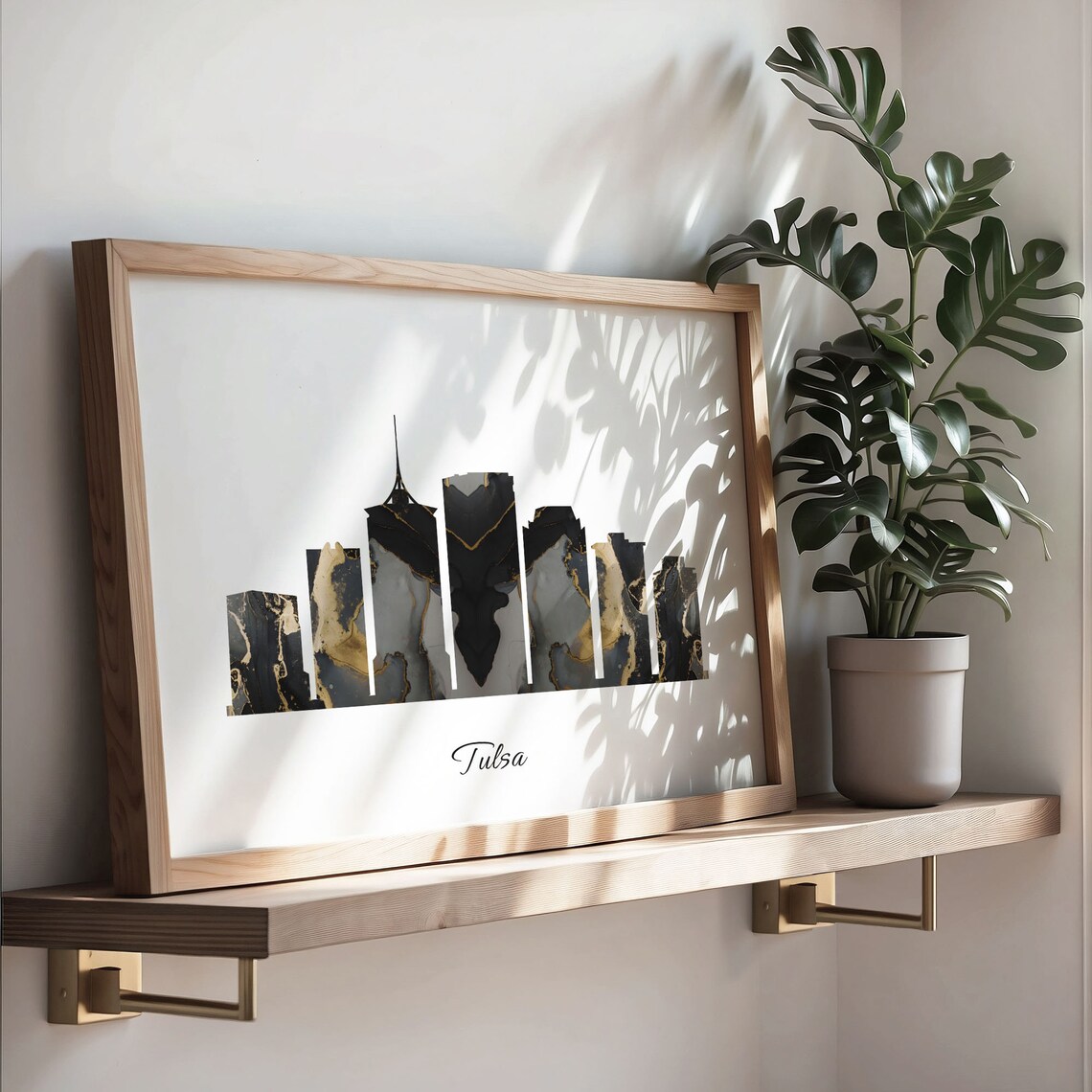 Tulsa Oklahoma Black Gold Marble Skyline Silhouette Art Poster - Image 3