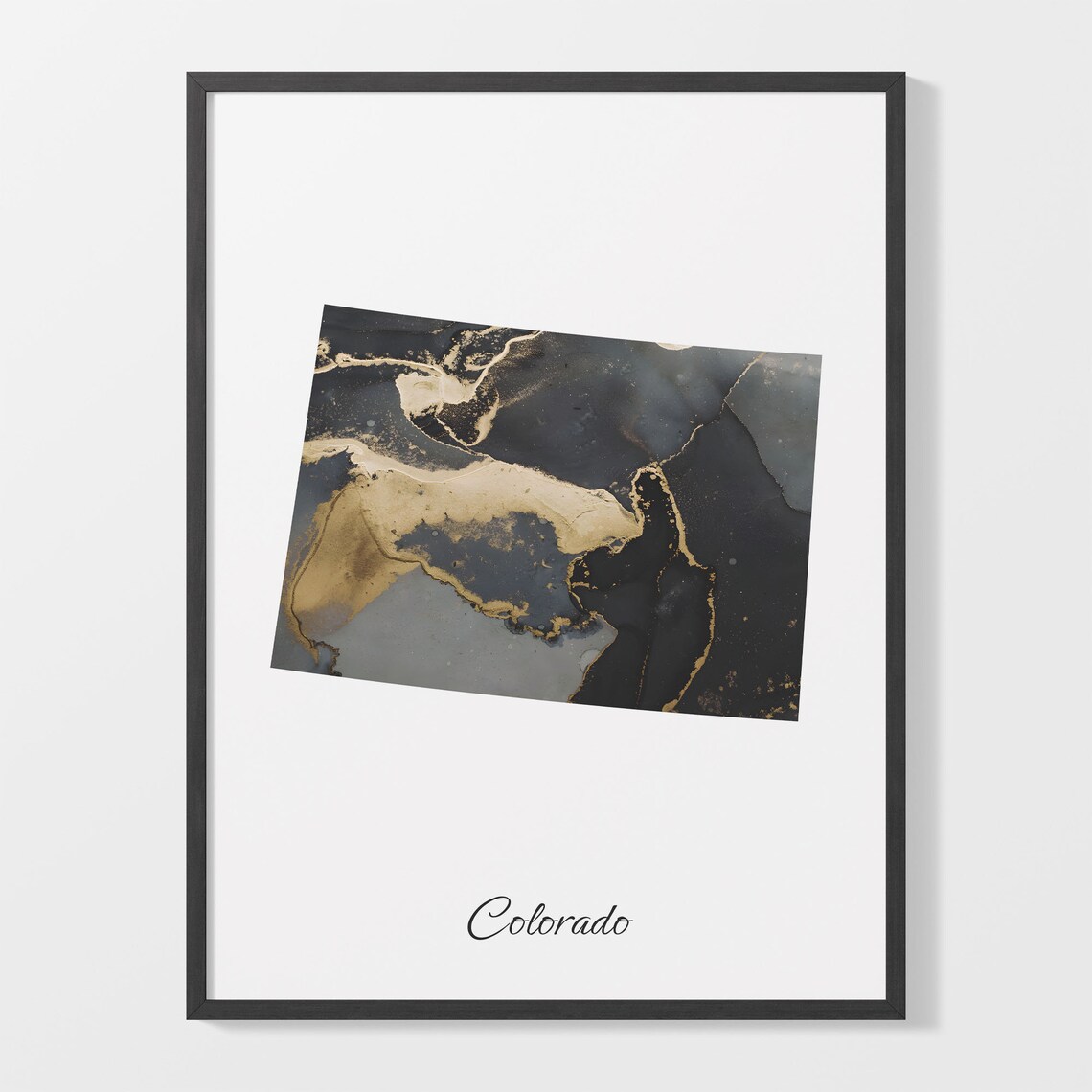Colorado Black and Gold Marble State Map Silhouette Minimalist Poster