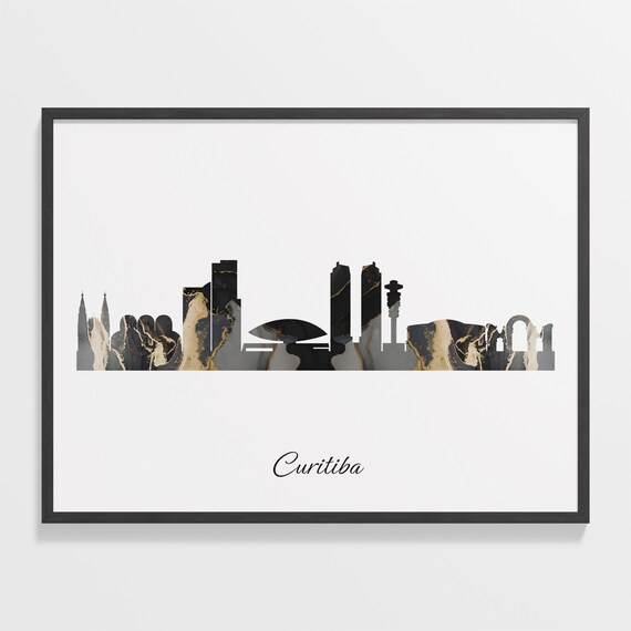 Curitiba Skyline Marble Cityscape Black and Gold Travel Poster