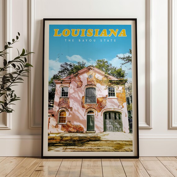 Louisiana Poster Framed Print Wall Art Decor Gift Travel Map