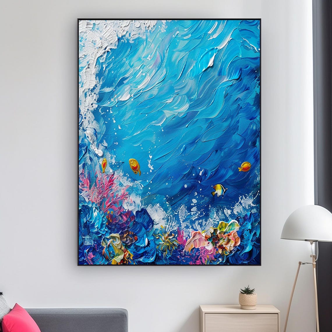 Blue Ocean Waves Colorful Coral Fish Lively Seascape Art Poster - Image 2