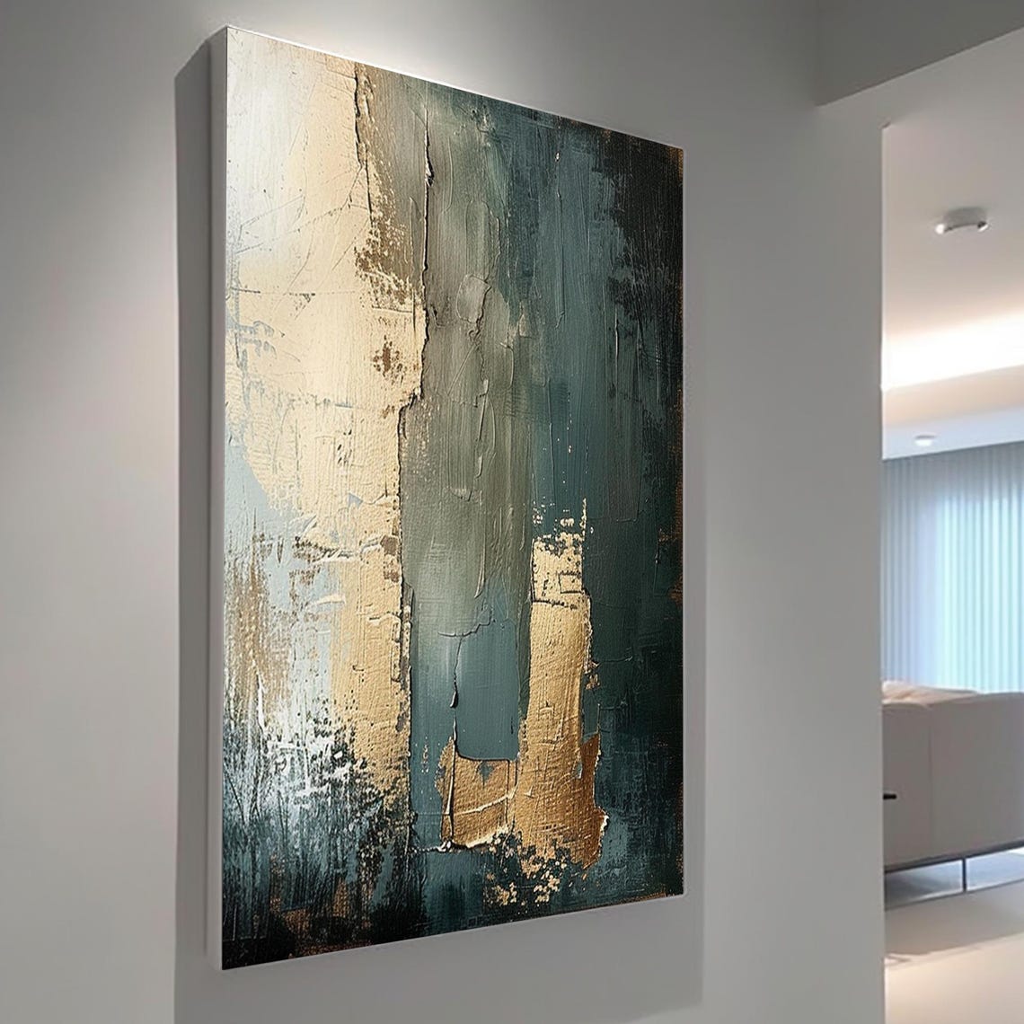 Teal Gold Abstract Vertical Bands Textured Modern Decor Art Poster - Image 5