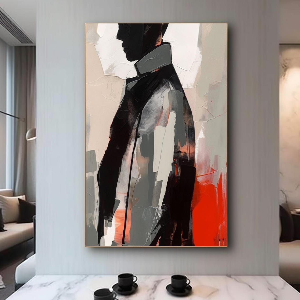 Abstract Man Profile Black Red Coat Modern Expressive Art Poster - Image 3