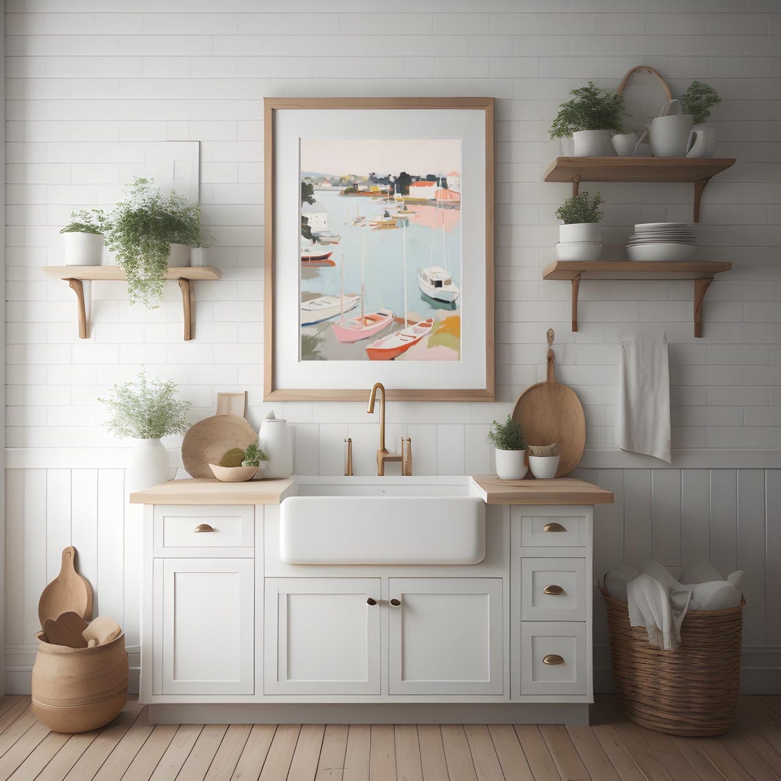 Harbor Painting New England Fishing Village Art Print - Image 2