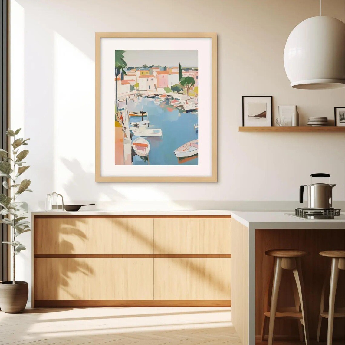 French Riviera Harbor Boats South of France Pastel Painting Poster - Image 2