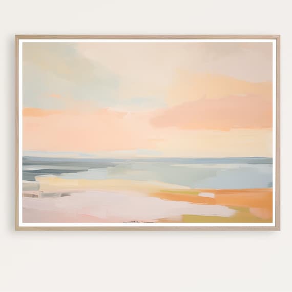 Ocean Sunset Abstract Painting Peach Sky Orange Shore Modern Poster