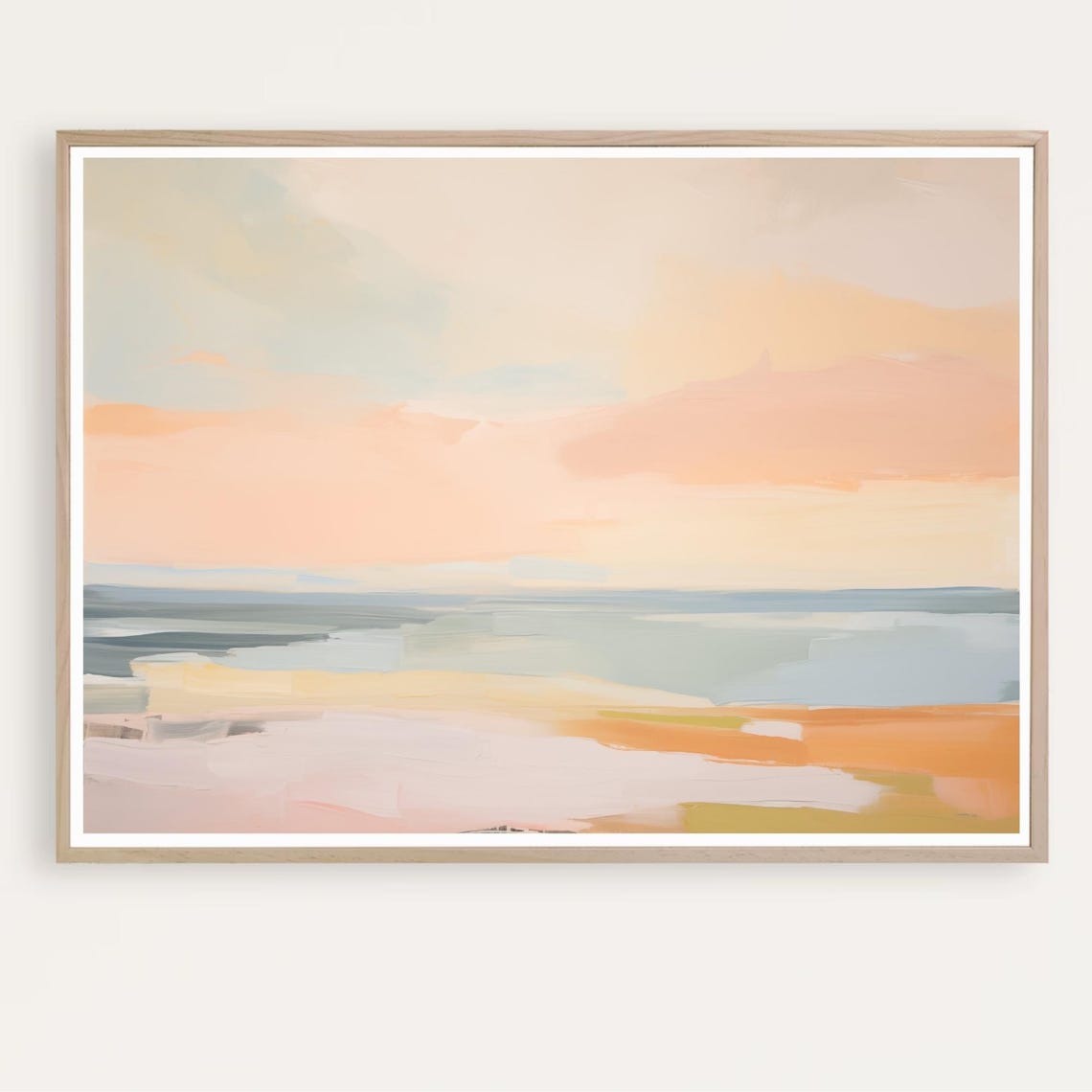 Ocean Sunset Abstract Painting Peach Sky Orange Shore Modern Poster