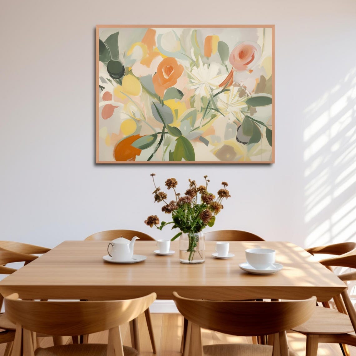 Abstract Floral Bouquet Roses Painting Peach White Flowers Poster - Image 3