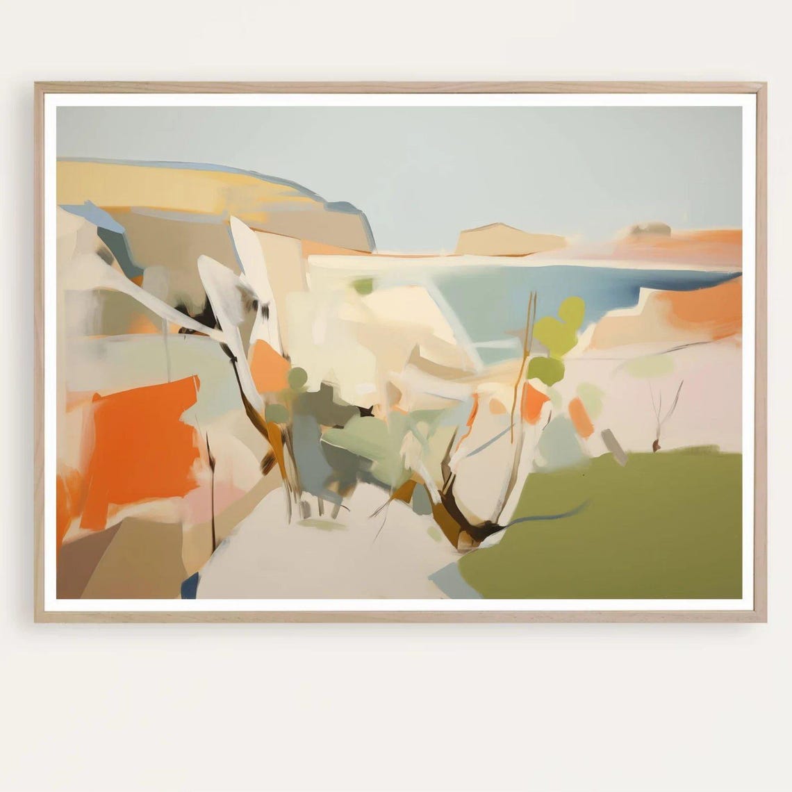 Abstract Coastal Landscape Orange Green Modern Color Block Art Poster