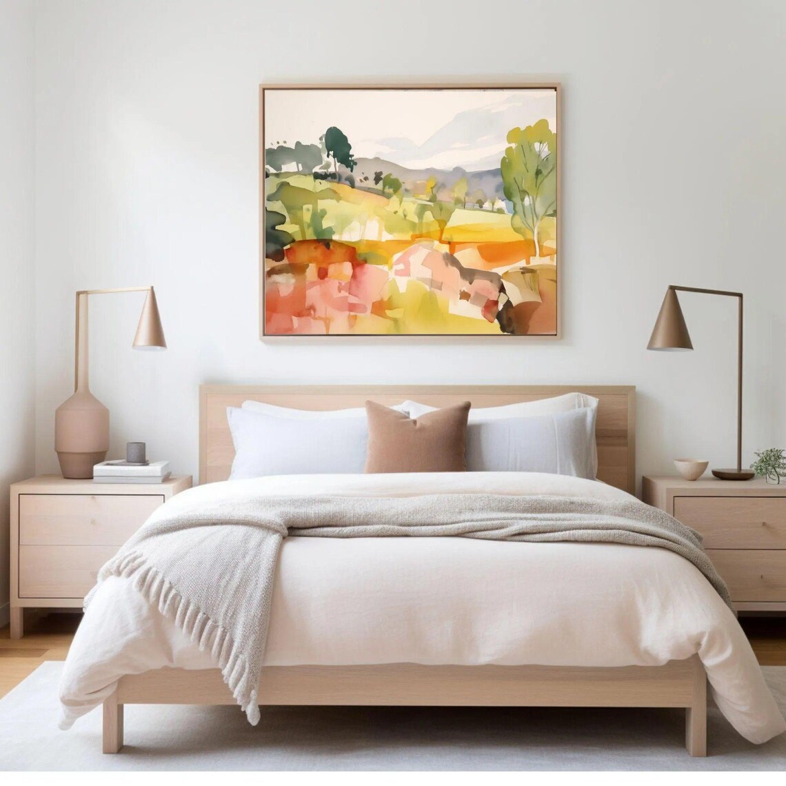 Colorful Abstract Landscape Watercolor Green Orange Hills Print - Image 4