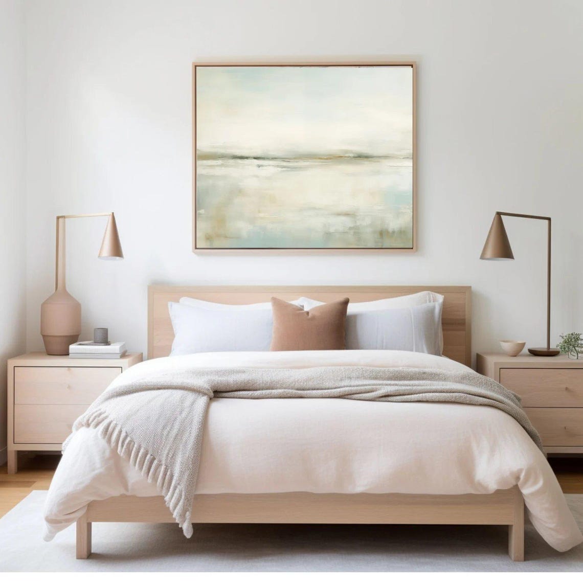 Minimalist Misty Ocean Seascape Painting Neutral Calm Wall Poster - Image 3