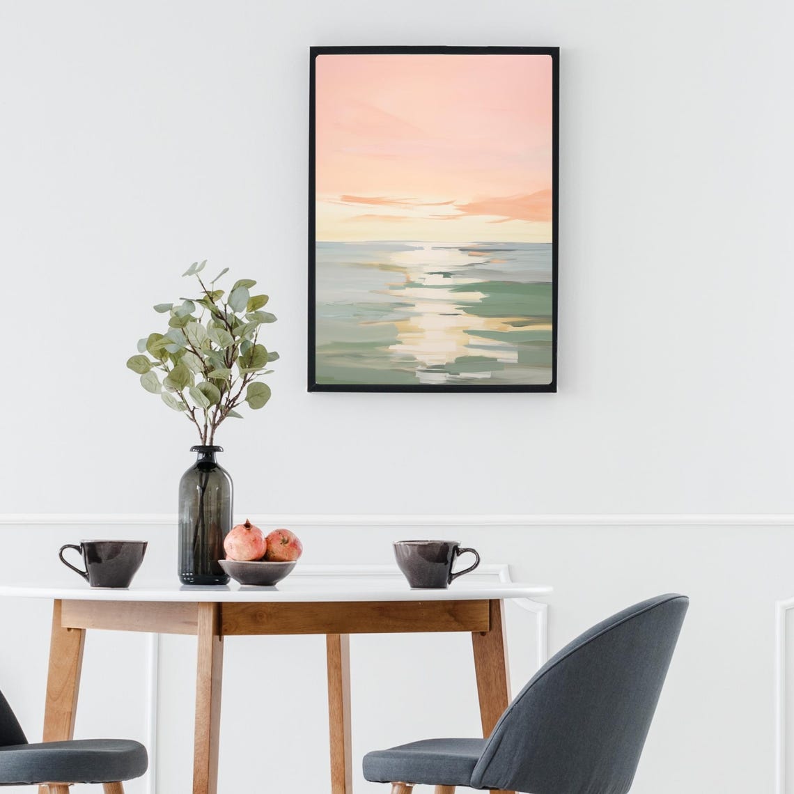 Pink Sunset Ocean Painting Shimmering Water Waves Pastel Sky Poster - Image 2