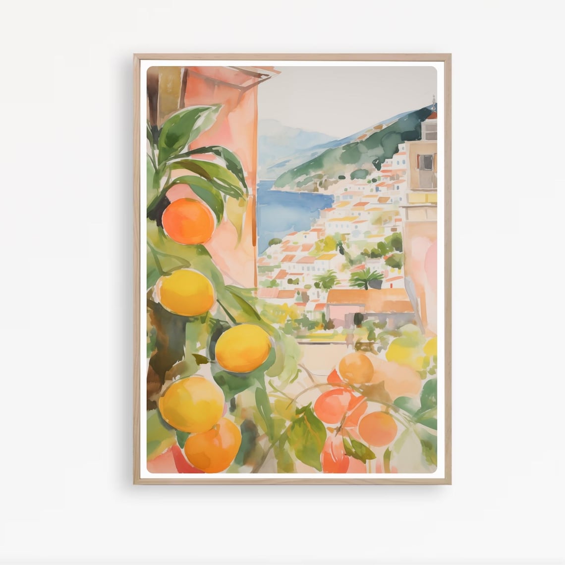 Amalfi Coast Lemon Tree View Watercolor Italian Village Sea Poster - Image 4