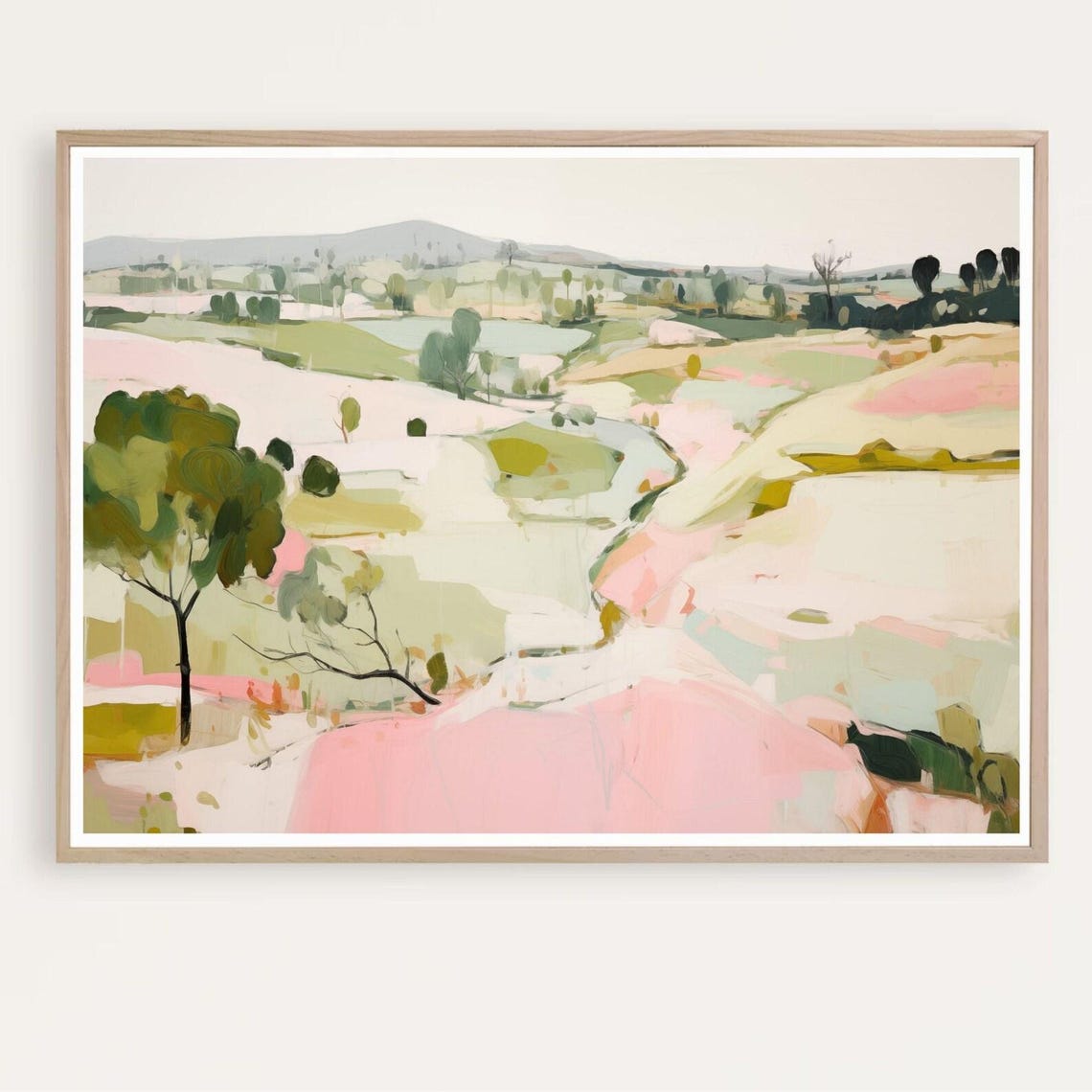 Pink Abstract Landscape Mediterranean Rolling Fields Wall Art