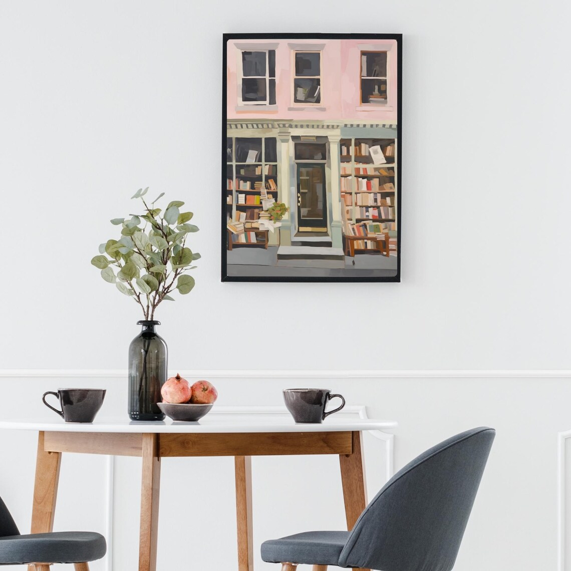 Pink Bookshop Storefront Illustration Cozy London Book Store Poster - Image 2