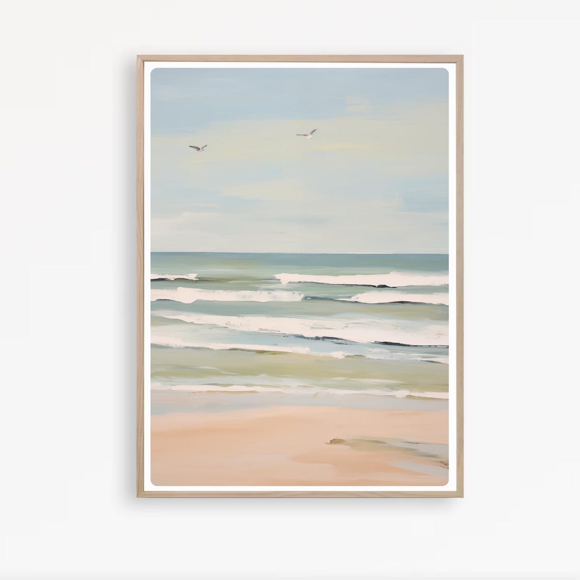 Ocean Wave Beach Painting Seagulls Coastal Morning Shoreline Poster - Image 2