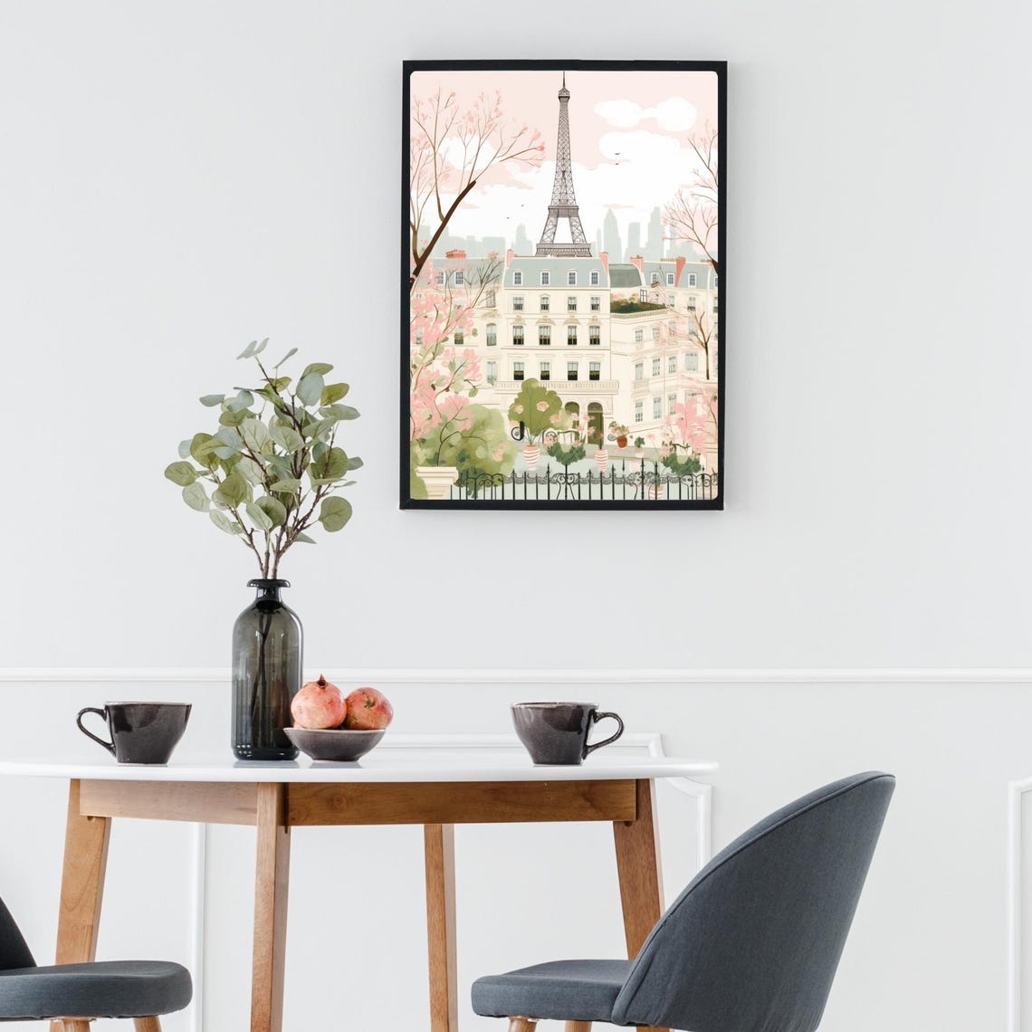 Eiffel Tower Paris Pink Blossom Illustration French Cityscape Poster - Image 3