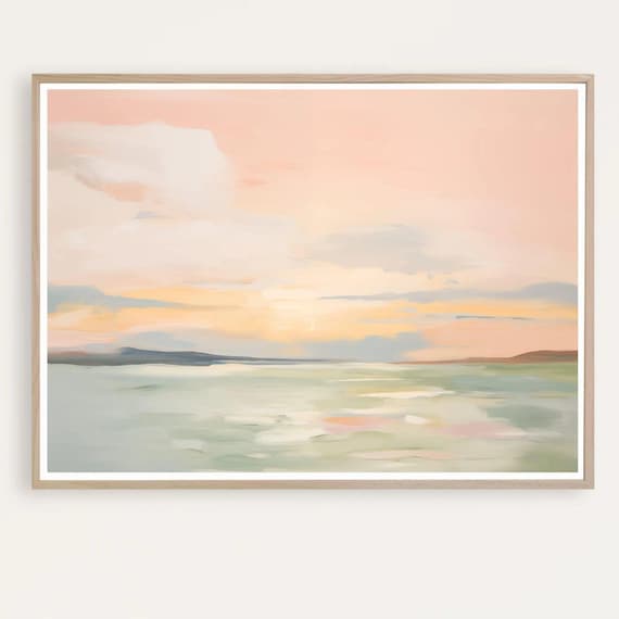 Pastel Abstract Seascape Sunset Soft Blush Sky Over Calm Sea Poster