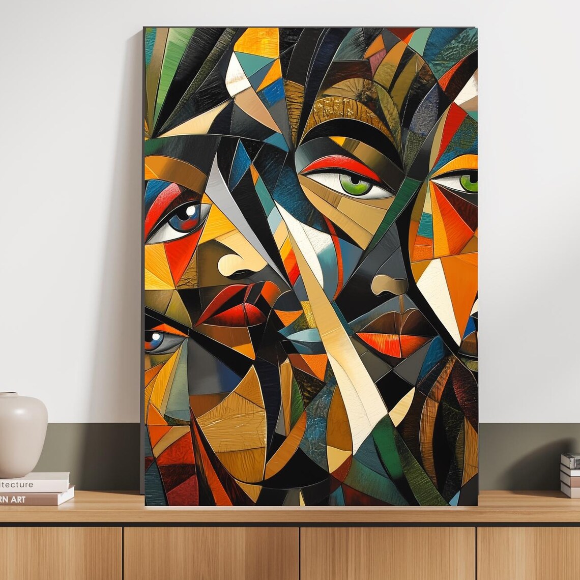 Cubist Geometric Faces Bold Color Mosaic Abstract Composition Poster - Image 6