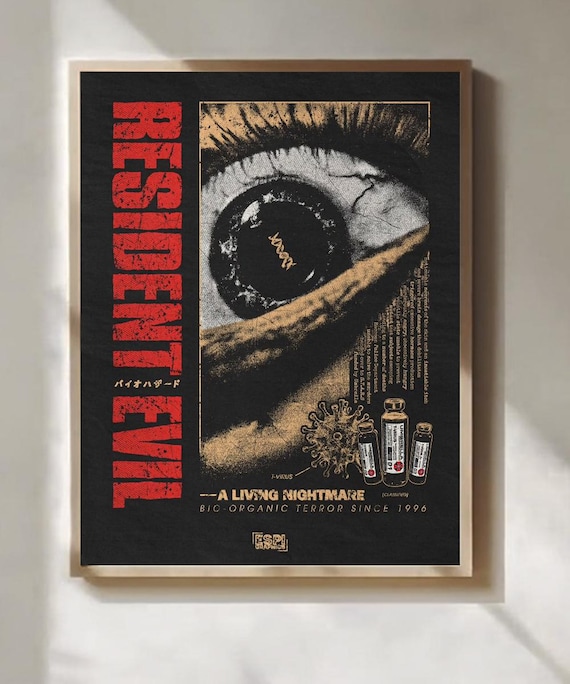 Resident Evil 1996 Poster Classic Zombie Horror Game Inspired Vintage Wall Decor