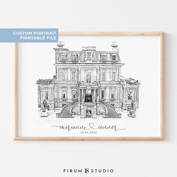 Wedding Venue Sketch, Custom Portrait Art Print