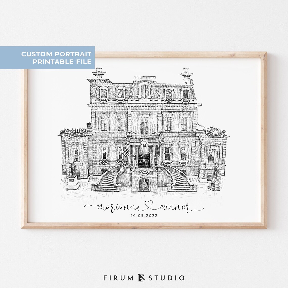 Wedding Venue Sketch, Custom Portrait Art Print