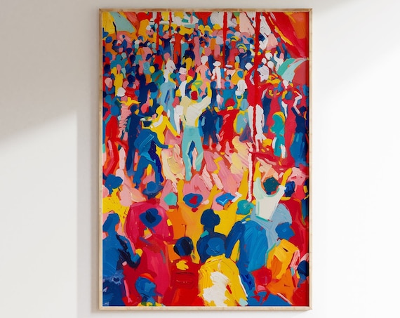 Vibrant Street Festival Crowd Dancing Abstract Colors Poster