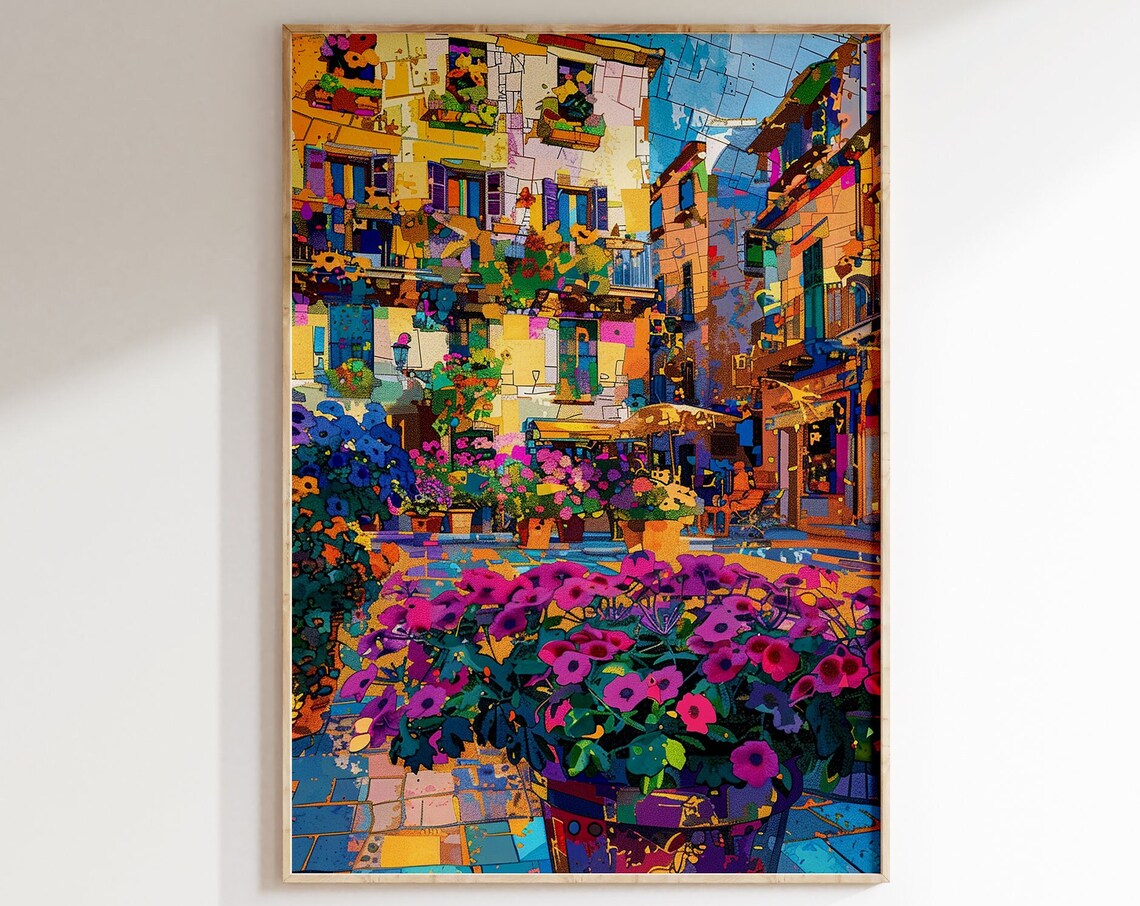 Flower Stall Alley Mosaic Style Colorful Painting Art Poster