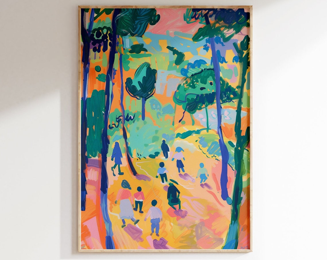 Colorful Park Stroll People Under Fauvist Trees Painting Poster