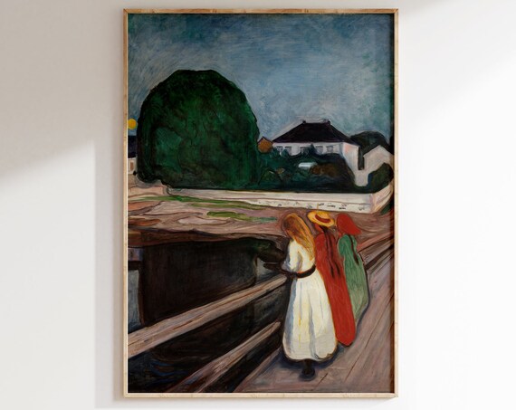 Edvard Munch The Girls On The Bridge Poster Edvard Munch Print Exhibition Poster Vintage Mid Century Wall Art Decor Modern Scandinavian