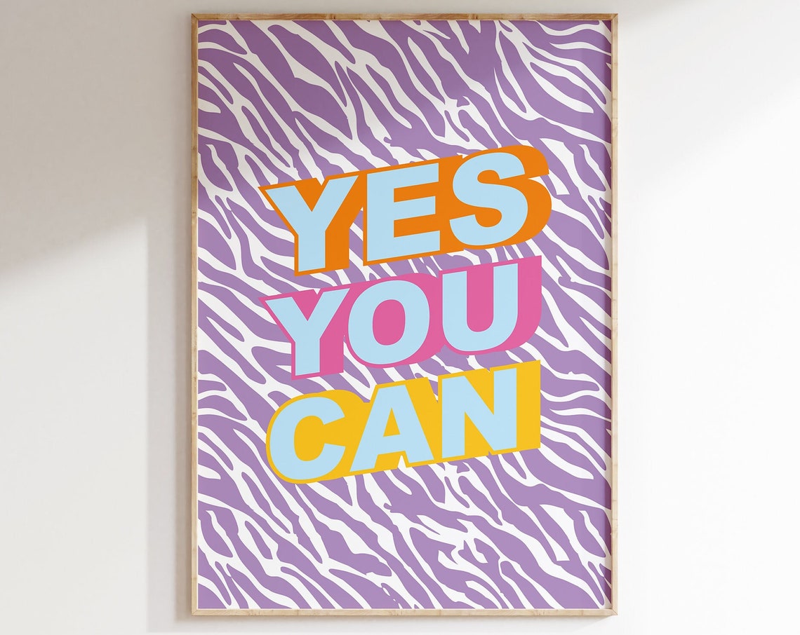 Yes You Can Retro Pop Motivational Zebra Quote Artwork Poster
