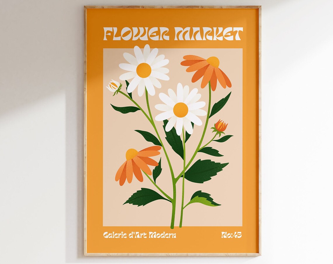 Flower Market Poster, Modern Scandinavian Floral Art