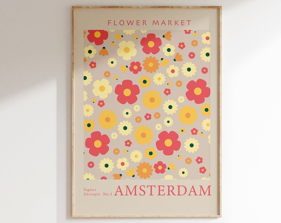 Flower Market Amsterdam Retro Daisy Pattern Colorful Floral Poster
