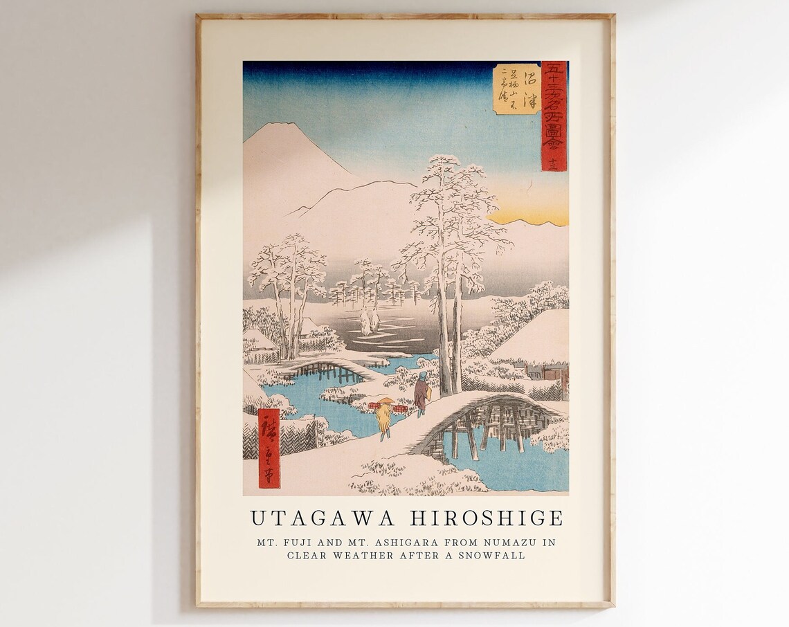 Utagawa Hiroshige Mt Fuji Snowy Bridge Woodblock Landscape Poster