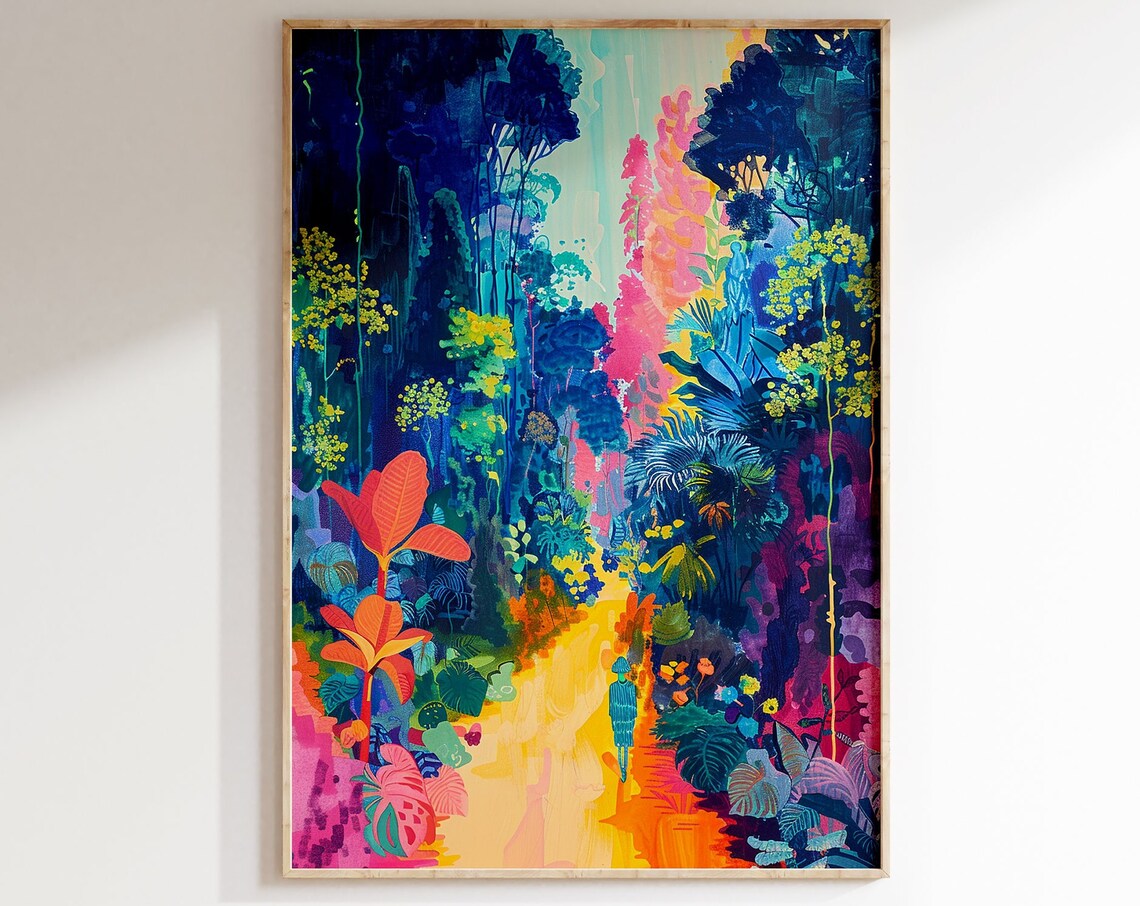 Colorful Abstract Jungle Path Painting with Sunlit Trail Art Poster - Image 5