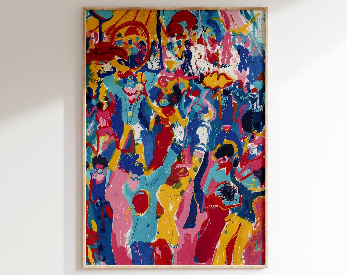 Abstract Expressionist Dance Party Bold Red Blue Yellow Poster