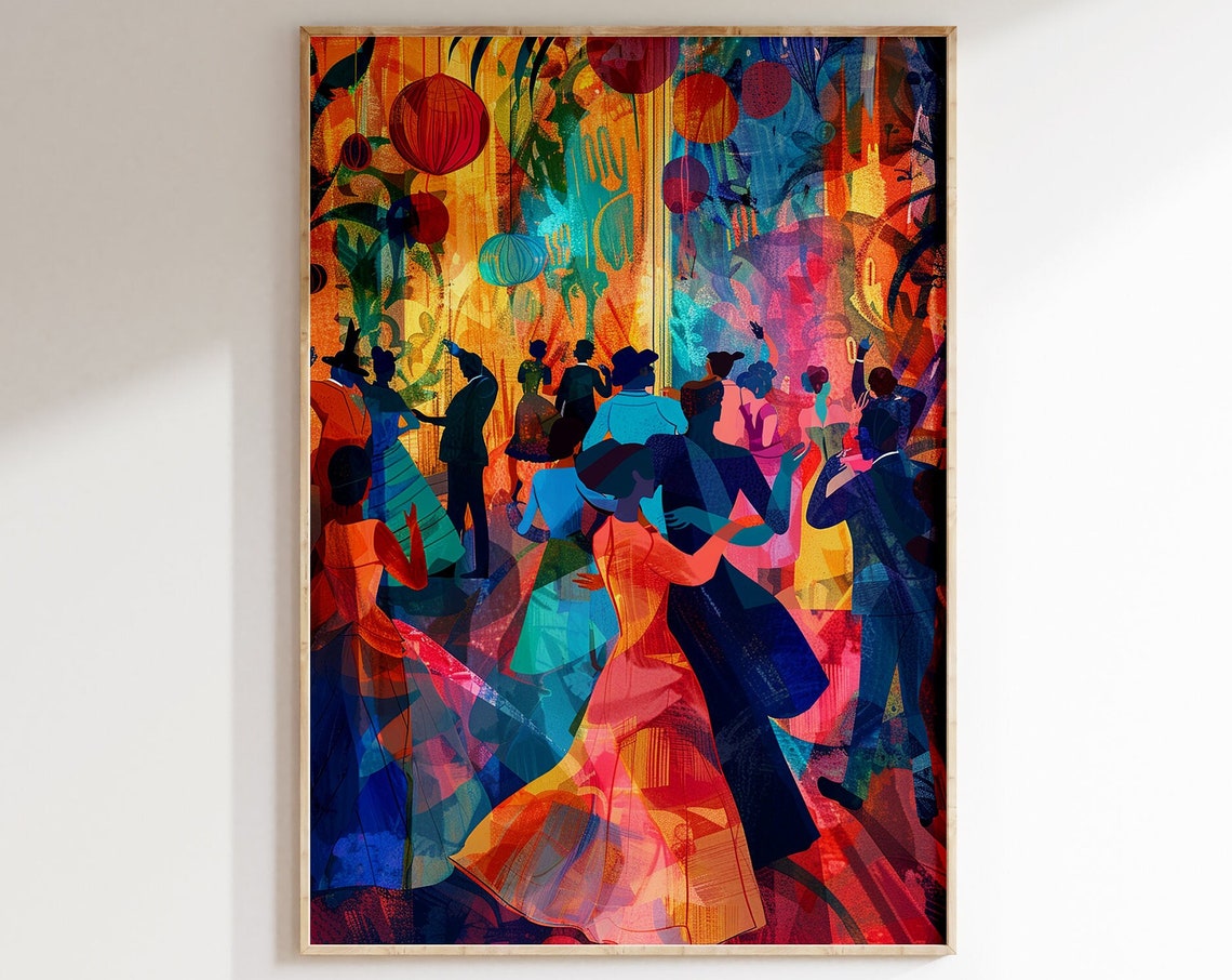 Colorful Ballroom Dance Lanterns Couples Celebration Art Poster