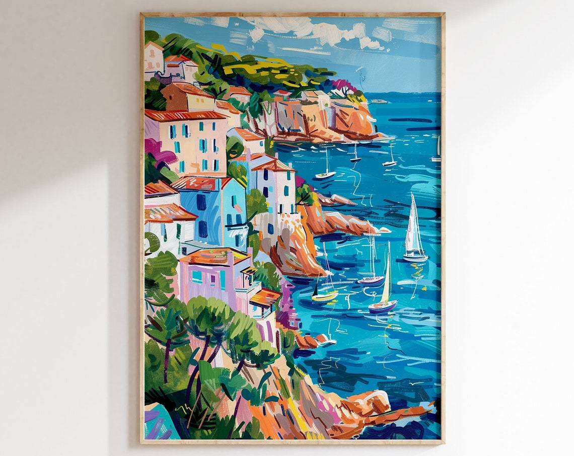Seaside Harbor Village Cliff Colorful Mediterranean Art Poster - Image 5