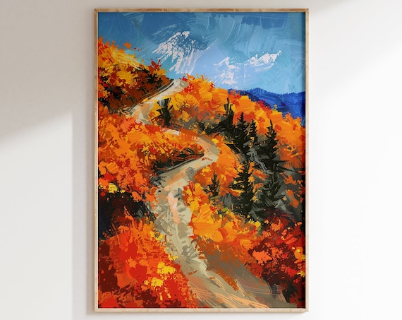 Autumn Mountain Road Fiery Fall Foliage Impressionist Poster
