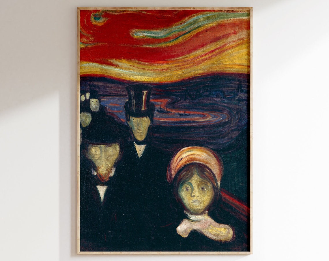 Edvard Munch Anxiety Fiery Sunset Staring Faces Expressionist Poster