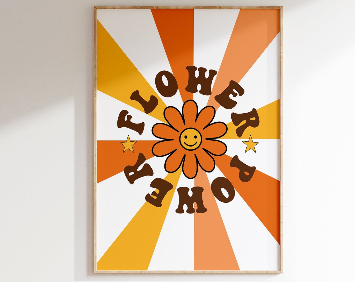Flower Power Daisy Retro 70s Hippie Groovy Sunburst Art Poster